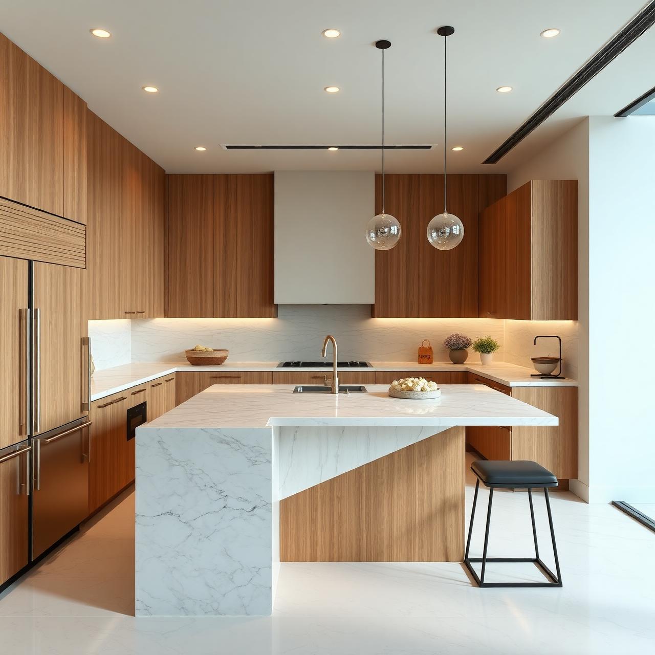 Modern kitchen with marble island