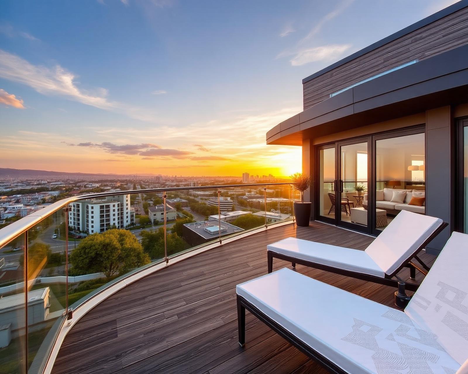 Terrace with city sunset view